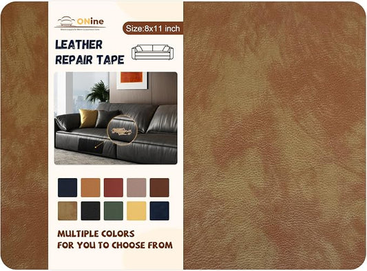 ONine Leather Repair Patch，Self-Adhesive Couch Patch，Multicolor Available Scratch Leather 8X11 Inch Peel and Stick for Sofas, Car Seats Hand Bags Jackets(Irregular Pattern Camel)