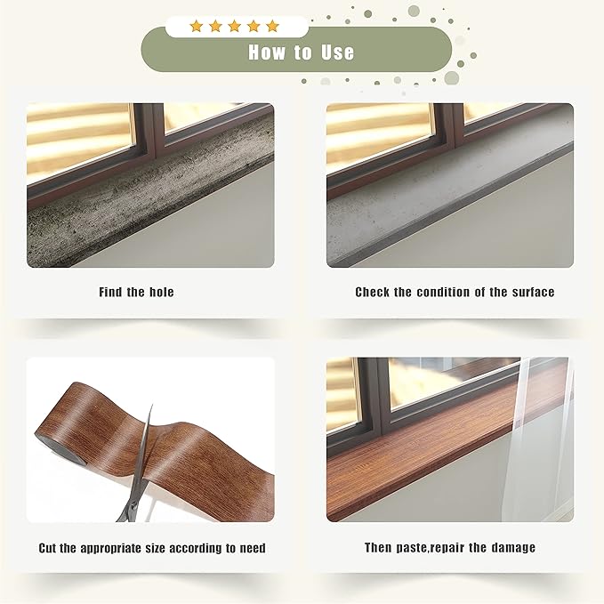 Besezx Wood Grain Repair Tape, 2.4" X180'', Self Adhesive Wood Grain Repair Patch for Tables, Chairs, Baseboards, Doors, Windows, Floors, All Kinds of Furniture Renovation, Handicraft DIY. (Dark oak)