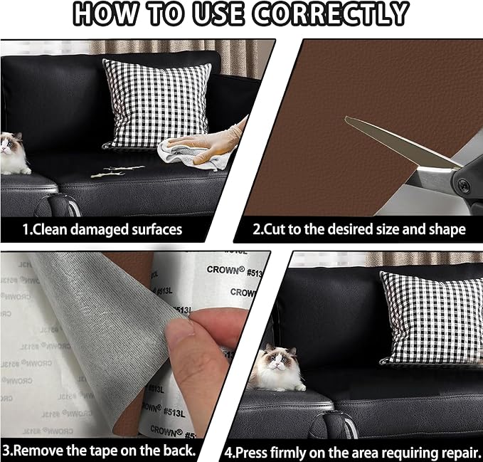 Leather Repair Tape,3.9 x 63 Inches Self Adhesive Leather Repair Patch,Vinyl Leather Repair Kit for Furniture,Couches,Car Seats,Sofas,Office Chairs,Dark Brown