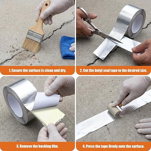 Butyl Waterproof Tape, 2 inch x16 feet Aluminum Foil Tape, Butyl Sealant Tape for RV Roofs, Boats, and Pipes, and for Glass & EPDM Roof Leak Patching, Silver