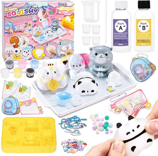 Crelloci Animal Taba Squishy Kit, 1:1 AB Liquid Silicone DIY Squishy Making Kit with 6 Animal Molds, Make Your Own Slow Rising Stress Relief Toys, Craft Kits for Kids & Adults