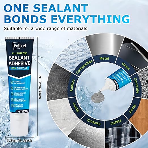 Black RTV Silicone Sealant Adhesion – 100% Silicone Caulk, Waterproof & Flexible Caulk for Car, Bathroom, Kitchen, Window & Plumbing – High Temperature, Strong Adhesion – 5oz/150g