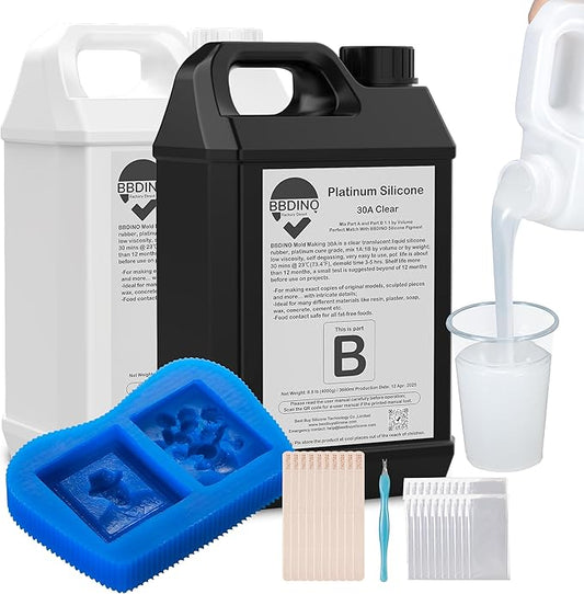 BBDINO Silicone Mold Making Kit, Liquid Silicone for Molds Making 30A Clear, High Strength Silicon Rubber 2 Gallon Kit 1:1 by Volume Ideal for Mold Casting of Resin/Jewelry/Candle/Concrete/Plaster
