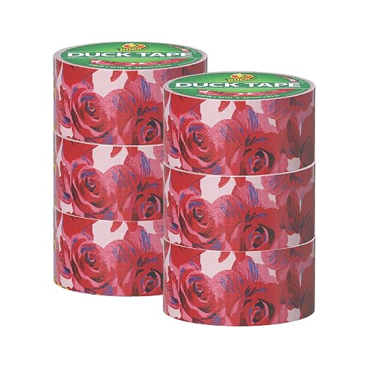 Duck Brand Duct Tape Colors and Patterns, 1.88 Inches x 10 Yards, Red Roses Duct Tape Pattern, 6 Rolls