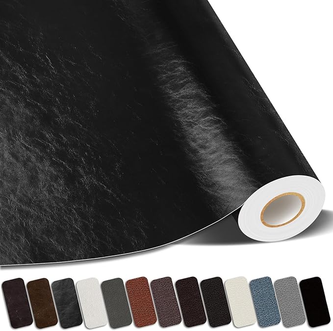 Leather Repair Patches, 17X158 Inch Self-Adhesive Leather Repair Tape, Stretch Vinyl Repair Kit for Couch Furniture Sofas Car Seats (Black, 17X158 Inch)