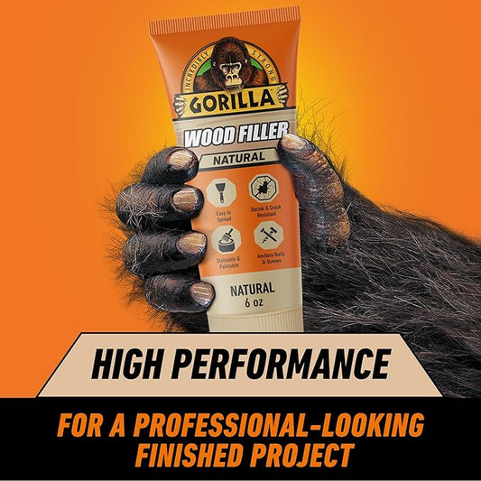 Gorilla All Purpose Wood Filler, Natural Color, 6 Ounce Tube (Pack of 6) - Water Resistant for Indoor or Outdoor Projects and Repairs