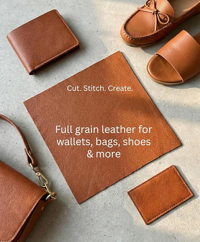 Natural Grain Cow Leathers: 12'' x 12'' Pre-Cut Leather Pieces (Cognac, 5 Pieces)