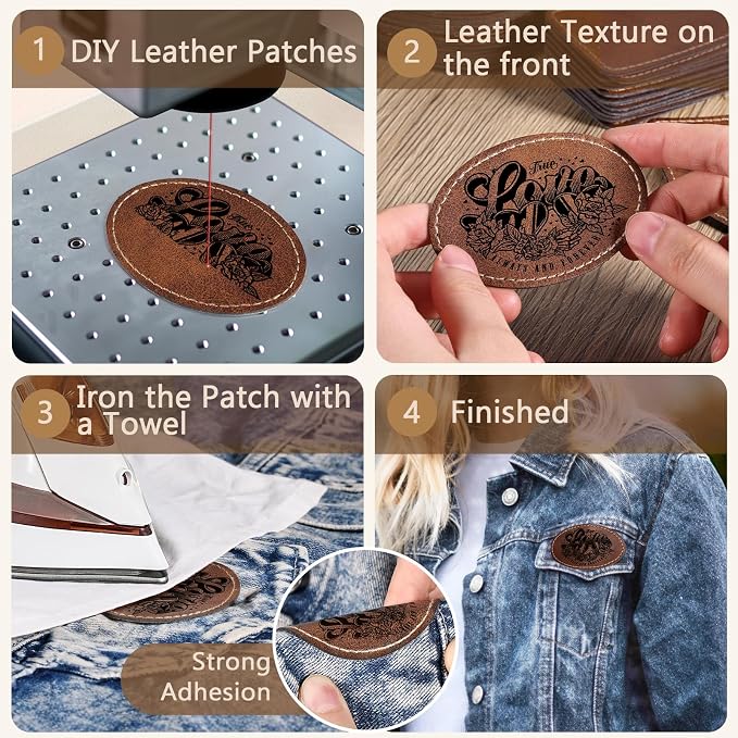 40 Pack Blank Leatherette Patches with Adhesive, MAPRIAL Oval Laser Engravable Faux Leather Patch for Hats Custom, Fabric Repair Sew, Engraving Materials, Gifts, DIY (Rustic, 3 x 2 in)
