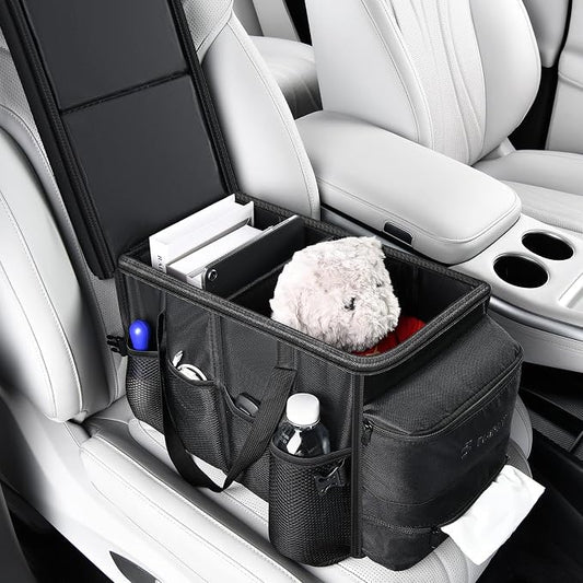 FLORICH Car Seat Organizer, Premium Backseat Car Organizer with Tray for Kids and Adults, Front Passenger Organizer with Tissue Box and Cup Holder and Mesh Pockets Waterproof