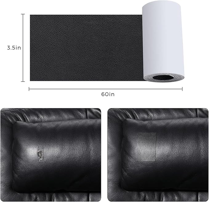 JDLUGH Sofa Leather Repair Patch Tape 3.5x60 Inch Self Adhesive Couch, Car Seat, Office Chair, Leather Furniture, Vinyl Repair Patch Kit for Furniture(3.5x60 Inch, Grey)