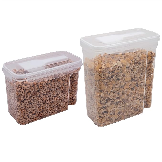 Kitchen Details 2 Pack Cereal Container with Scooper | Medium | Large | Airtight | Food Tin | Keeps Fresh | Kitchen & Pantry Storage Organizers | Clear