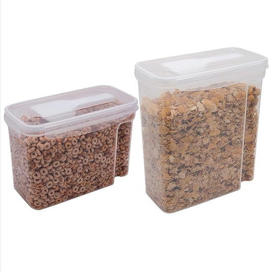 Kitchen Details 2 Pack Cereal Container with Scooper | Medium | Large | Airtight | Food Tin | Keeps Fresh | Kitchen & Pantry Storage Organizers | Clear