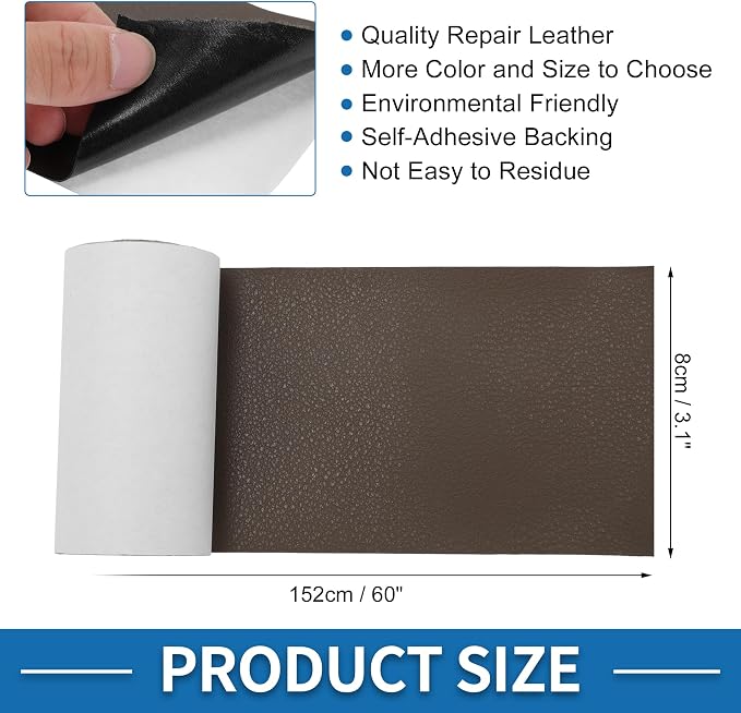 Self Adhesive Leather Repair Patch Strong Stickiness 3.1"x60" Leather Repair Tape PU Leather Coffee 1 Pcs