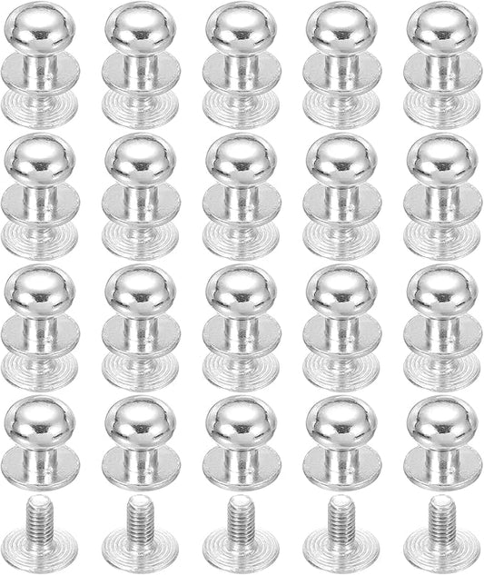 PATIKIL 9 mm Leather Rivets, 20 Sets Ball Head Stud Screw Back Round Head Button Chicago Screw Nipple Stud Rivet for Leather DIY Craft Handbag Belt Repairs, Silver Tone