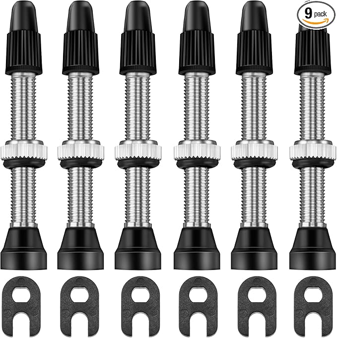 Hestya 9 Pieces Presta Valve Stem 40 mm Tubeless Presta Valve Stem Core Remover Tool Kit for Bicycle MTB and Road Bike Repair(Black)