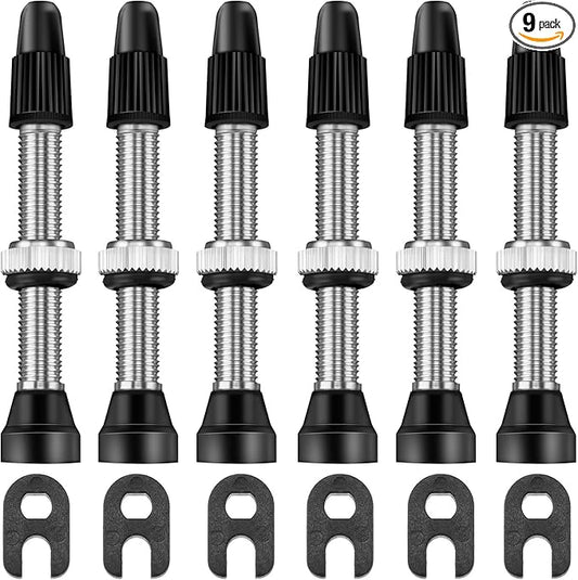 Hestya 9 Pieces Presta Valve Stem 40 mm Tubeless Presta Valve Stem Core Remover Tool Kit for Bicycle MTB and Road Bike Repair(Black)
