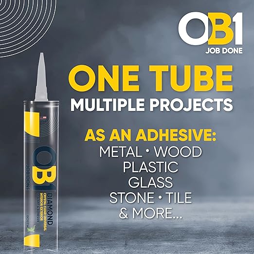OB1 Universal Caulk Sealant & Adhesive Diamond Crystal Clear 10.1oz | Professional Grade All-in-One Advanced Hybrid | Water Resistant Internal & External | Shrink Crack & UV Resistant | 1 Cartridge