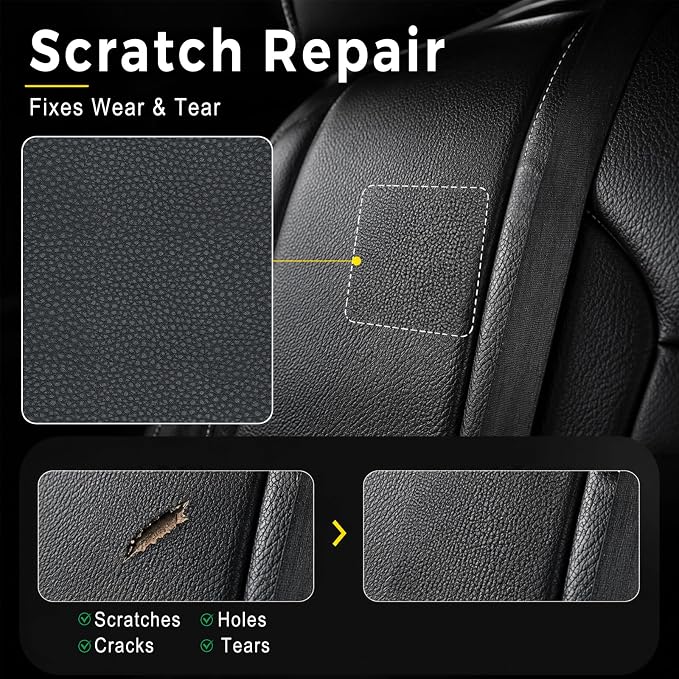 2 PCS Leather Repair Patch Tape, 4 x 8 Inch Waterproof PU Self Adhesive Leather Repair Patch Kit, Cuttable Car Fabric Sofa Vinyl Tape for Car Upholstery Seat, Furniture, Couch (Black)