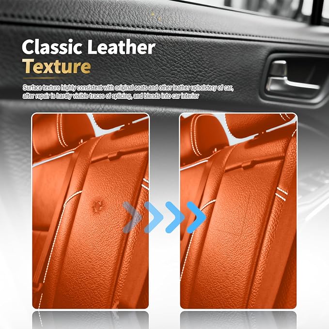 2PCS PU Leather Patch for Car Seat Repair,Self-Adhesive Leather Repair Patch Tape Vinyl Repairs Kit,Portable Car Leathers Repairs Kit for Cars Upholstery Seat,Furniture (Orange)