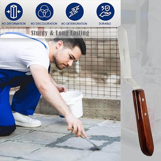 A2Z Scilab Brand Engineering Classic Offset Caulk Tooling Spatula, Stainless Steel (4 Inch Long Offset Blade)