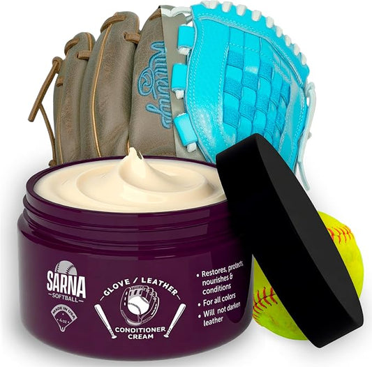 SARNA BASEBALL Glove Conditioner, Cream, 4 Oz – Break in Faster, Keep Leather Maintained – Glove Conditioner for Mitts & Softball Gear Made in USA