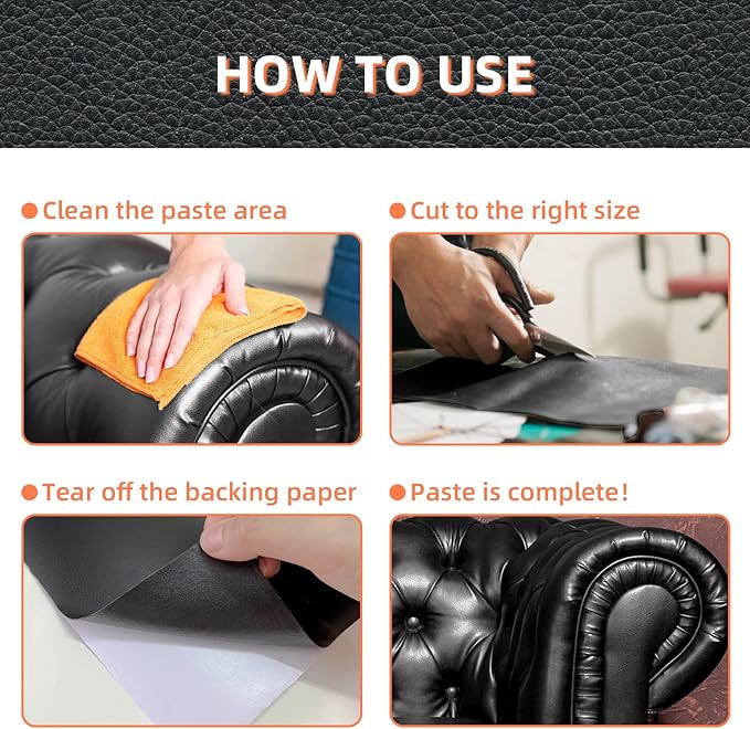 DXBULL Large Leather Repair Kit Self Adhesive Leather Tape Waterproof, DIY Leather Patch for Couches Car Seats Furniture Kitchen Cabinets Wall 23.6 x 78.7 inch (Black)