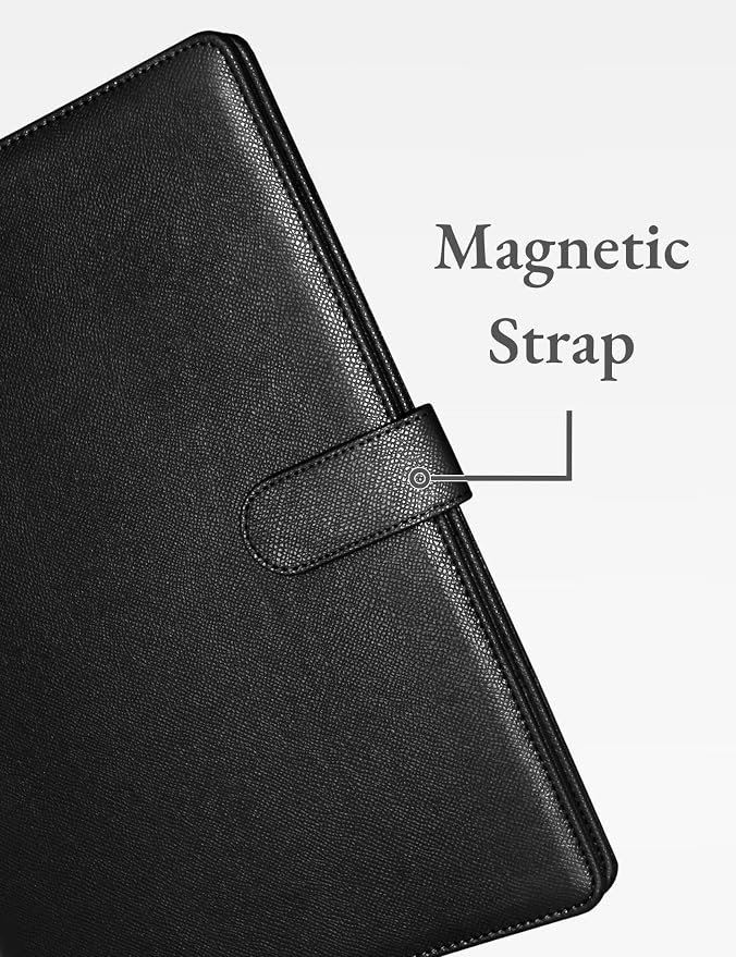 Mymazn Padfolio, Portfolio Folder, Legal Pad Holder, Resume Folder | Faux Leather Binder with Document Organizer, Business Card Holder, Letter-Size Notepad for Interview, Men & Women, Black