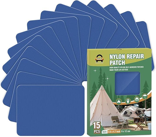 OAZ 15 Pieces 3.5 x 4.7 inch Nylon Repair Patches Nylon Fabric Patch Self-Adhesive Tent Repair Tape Waterproof Lightweight Repair Patches Repair Patch Kit for Clothing Down Jacket Bag (Royal Blue)