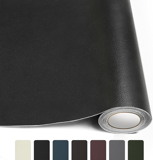 CHEIGHY Leather Repair Kit for Furniture - Advanced PU, Strong Self Adhesive Leather Repair Patch for Couch 17X157 inch Vinyl Repair Tape for Car Seat Sofa Office Chair (Black)