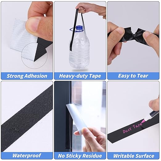 5 Pack Mini Black Duct Tape, 1" X 75 Yards Travel Size Duct Tape, Pocket Size Heavy Duty Waterproof No Residue Tear by Hand, Multi-Use for Indoor & Outdoor Repairs, travel camping DIY projects