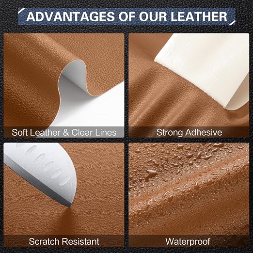 OAZ Large Leather Repair Patch Self Adhesive,16×63 inch Large Leather Tape for Furniture,Leather and Vinyl Repair Patch Kit for Furniture,Recliner,Boot, Office Chair,Couch,Upholstery - Light Brown