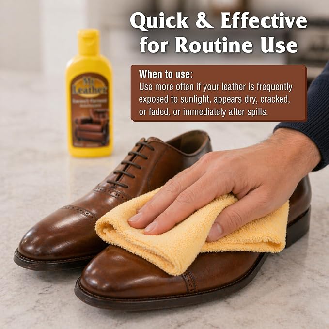 MR. LEATHER Cleaner and Conditioner (8 oz) - Restores & Protects All Leather with Natural Oils - Hydrating and Water-Repelling Cream for Couches, Car Interior, Shoes, and Bags