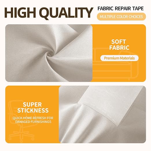 Fabric Repair Tape, Self-Adhesive Couch Patch Repair Fabric Patches for Furniture, Couch Repairing Kit Tape for Upholstery, Carpets, Chairs, Sofas, Pillows Linen 4x80 Inch Beige Grey