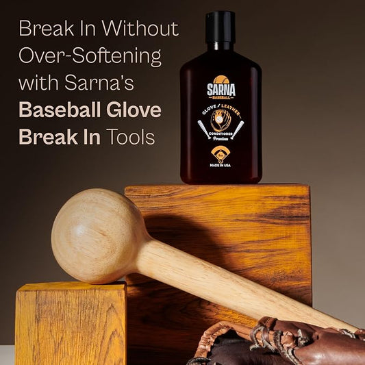 SARNA BASEBALL Glove Conditioner, Liquid, 8 Oz – Break in Faster, Keep Leather Maintained – Glove Conditioner for Mitts, Softball, & Baseball Gear Made in USA