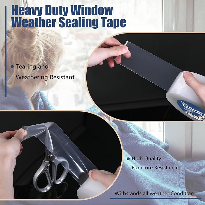 Breliter Heavy Duty Window Weather Sealing Tape - Transparent, 3 Inch Wide x 90 FT Long, Plastic, PEWST001