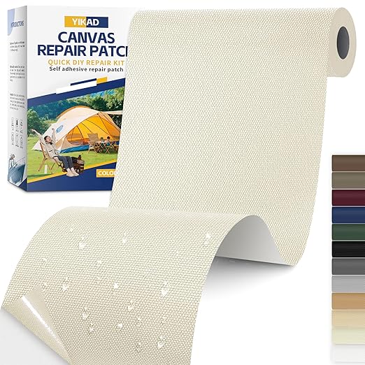Fabric Repair Tape, Self Adhesive Canvas Repair Patch, Waterproof Outdoor Canvas Tape/Patch Kit for Sun Shades Clothing Tent Awnings Boat Cover Couches Beige&White 4x71 inch
