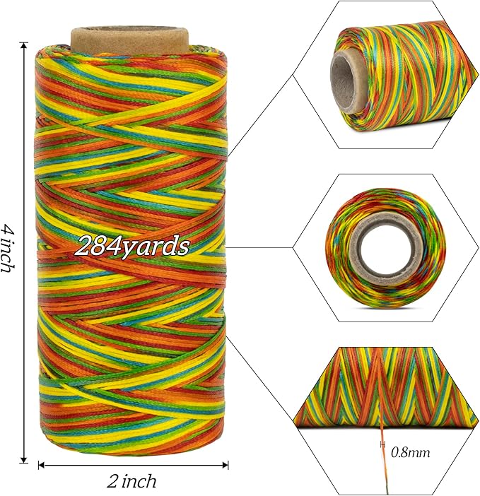 0.8mm Waxed Thread for Leather Sewing, 284 Yards, 150D Flat Wax String, Waxed Cord for Bracelet Making, Bookbinding, Shoe Repairing, Leather Projects, DIY Crafts (Yellow)