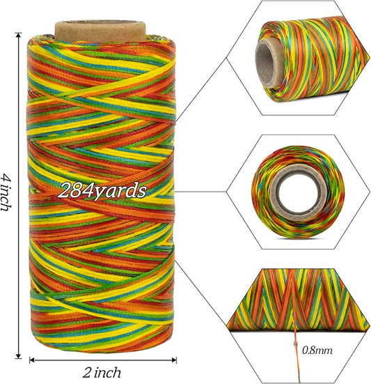 0.8mm Waxed Thread for Leather Sewing 284 Yards 150D Flat Wax String Sewing Thread, Waxed Cord for Bracelet Making Bookbinding Shoe Repairing Leather Projects DIY Crafts (Fluorescent Orange)
