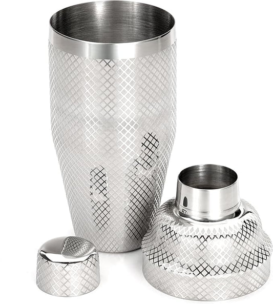 Barfly 3-Piece Diamond Lattice Etch Japanese Cocktail Shaker Set (24 Oz/700ml), Stainless Steel