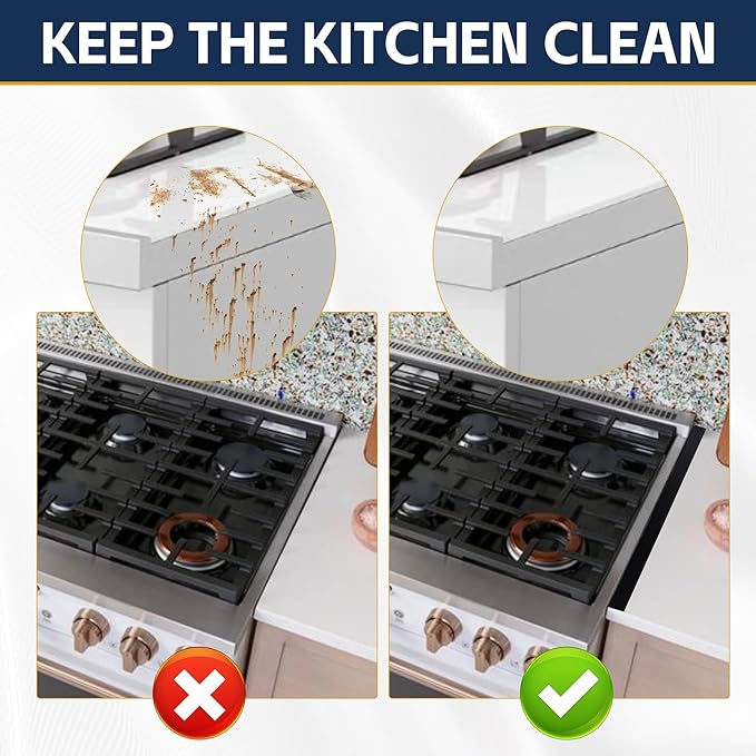 Stove Gap Covers Stainless Steel, Heat Resistant Gap Filler, Adjustable 13.8” to 27.6” Length, 1.05” Wide, Range Trim Kit - KIGJU Side Gap Guards for Stovetop, Kitchen Counter & Oven (Black 4 Pack)