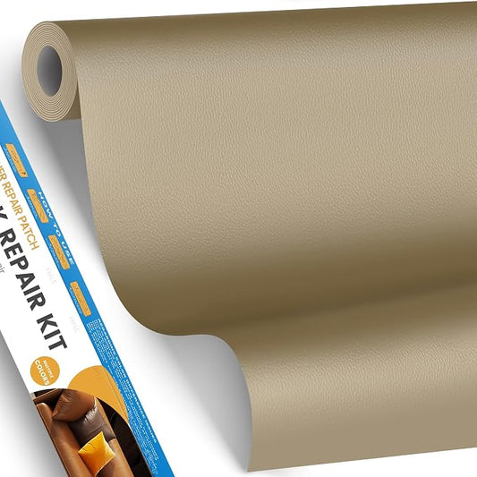 YAFLC Leather Repair Patch for Furniture, 17" x 79" Self Adhesive Leather Repair Kit Vinyl Repair Tape for Car Seat Sofa Jackets Couches Chair Medium Beige