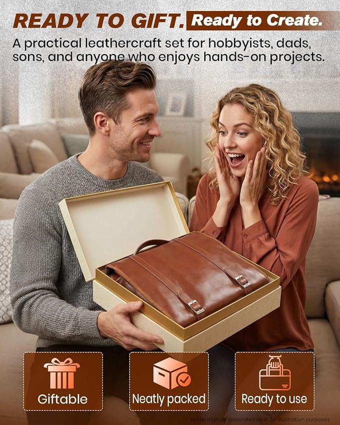 SAKERNEO Leather Working Tools kit Max Version with Custom Handbag Cutting Mats Engraving Punching Sewing Stamping Sanding Tools for Handicraft Work,Repair
