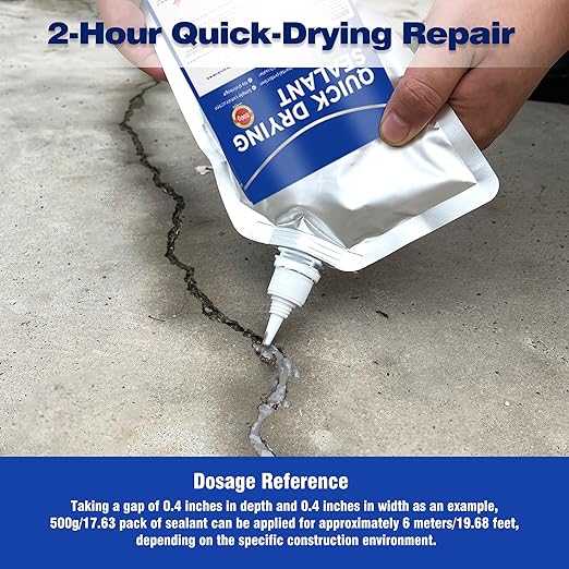 Concrete Crack Filler and Sealant, Quick Drying High Elasticity Cement Crack Filler, Waterproof Repair, Self-Leveling Concrete Slab Repair for Driveway, Patio (Gray, 35.27 OZ)