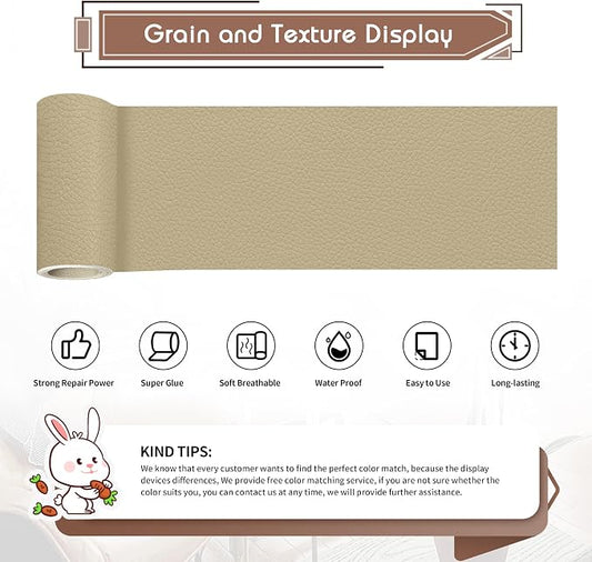 KING MOUNTAIN Leather Repair Patch,4 x 63 Inches self Adhesive Leather Repair Tape for Damaged Leather Furniture, Sofa Seating,Car Seats, Leather Goods（Medium Beige）