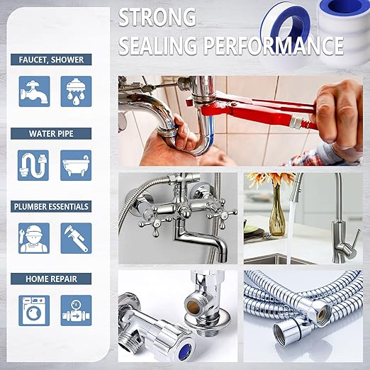 MEBMIK 8 Rolls Teflon Tape, 1/2 Inch X 520 Inches, PTFE Plumbers Tape, Thicker, Water Pipe Sealant, Prevent Leakage