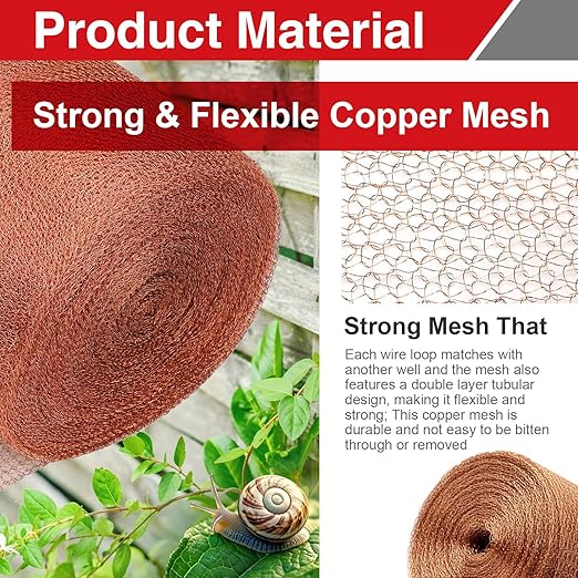 2Pcs 4 Inch×16 ft Copper Mesh Rodent Control Kit, 100% Pure Copper Rustproof Gap Filler & Hole Blocking for Garden, Home Repair, Sealing Pipe Openings with Scissors, Gloves, Trowel