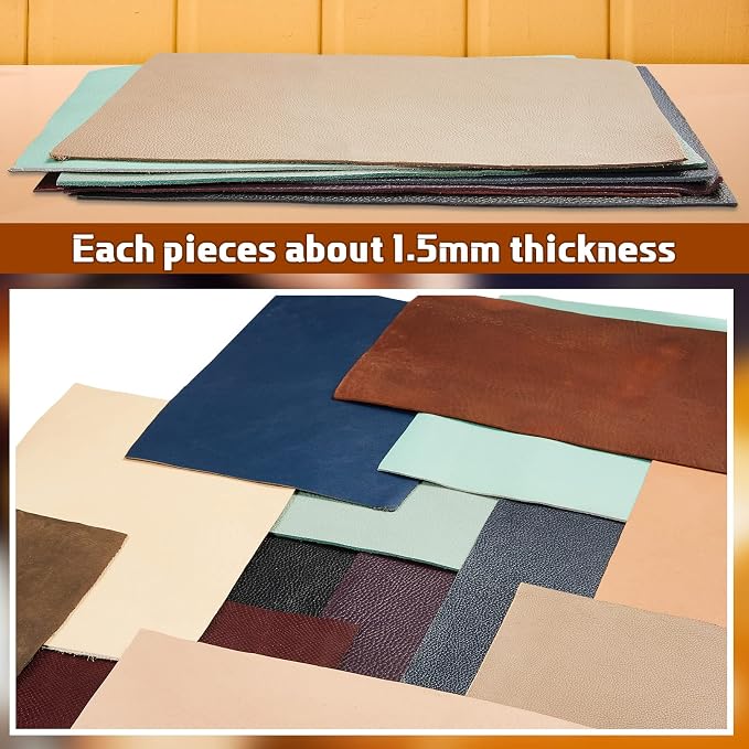 Amylove 30 Pcs Genuine Leather Scraps for Craft 12 x 7.8 Inch Tooling Leather Sheets Material(Multicolor)