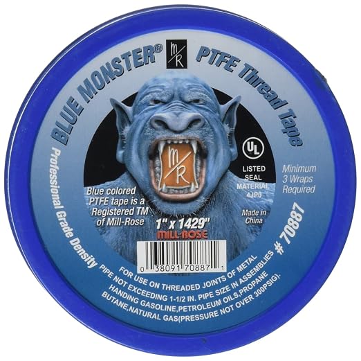Mill-Rose Blue Monster PTFE Thread Sealant Tape, 1 in W x 119 ft, Blue, 0.0035 in Thick 70887-1 Each