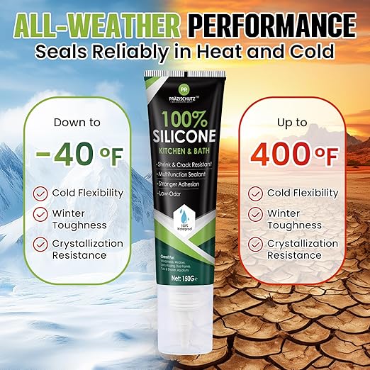 RTV Silicone Sealant - 100% Silicone, Waterproof, Strong Adhesion, Flexible & Durable, Heat & Cold Resistant, Ideal for Car, Kitchen, Bathroom, Window & Door Sealing (Gray,150g)
