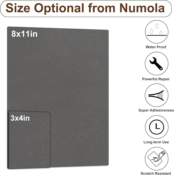 Numola Leather Repair Patch 8×11 inch Self-Adhesive Leather Repair Tape, Scratch/Holes Vinyl Repair Kit for Couch, Car Seat, Sofas, DIY Furniture Upholstery, Chair, Jackets, First-aid (Gray)